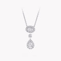 OVAL AND PEAR SHAPE SILVER DIAMOND DROP NECKLACE