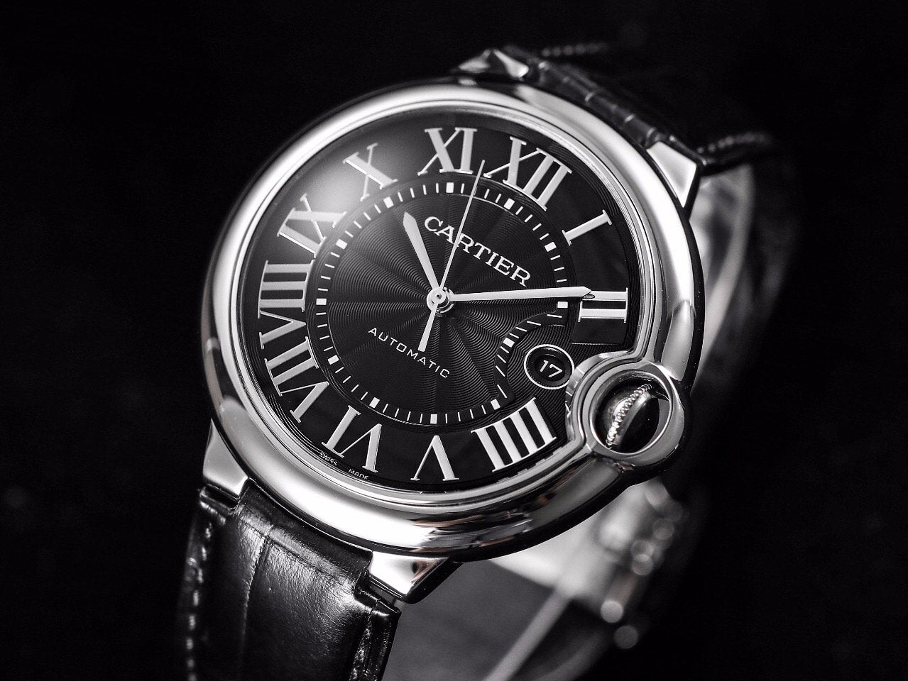 BALLON BLEU 42 BLACK DIAL LEATHER BRACELET