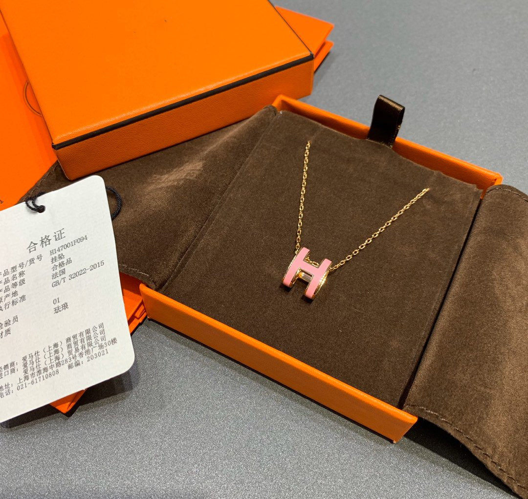 POP H NECKLACE PINK PENDANT GOLD HARDWARE