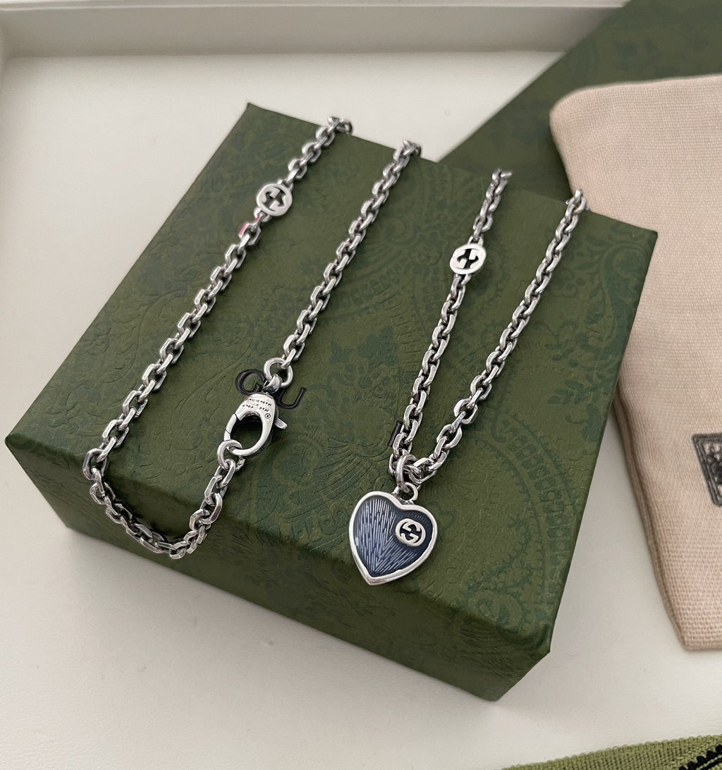 GG HEARTS STERLING SILVER BLUE ENAMEL PENDANT NECKLACE