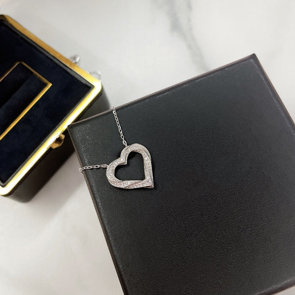 SPIRAL HEART SILHOUETTE PAVED SILVER DIAMOND NECKLACE