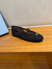 BALLERINAS BALLET FLATS IN BLACK MESH FABRIC