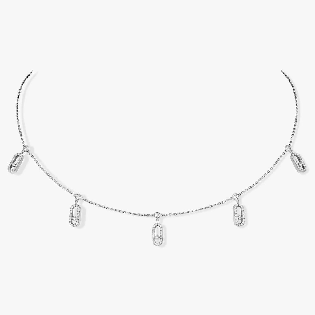 MOVE UNO PAVED DROP PENDANT CHOKER SILVER NECKLACE