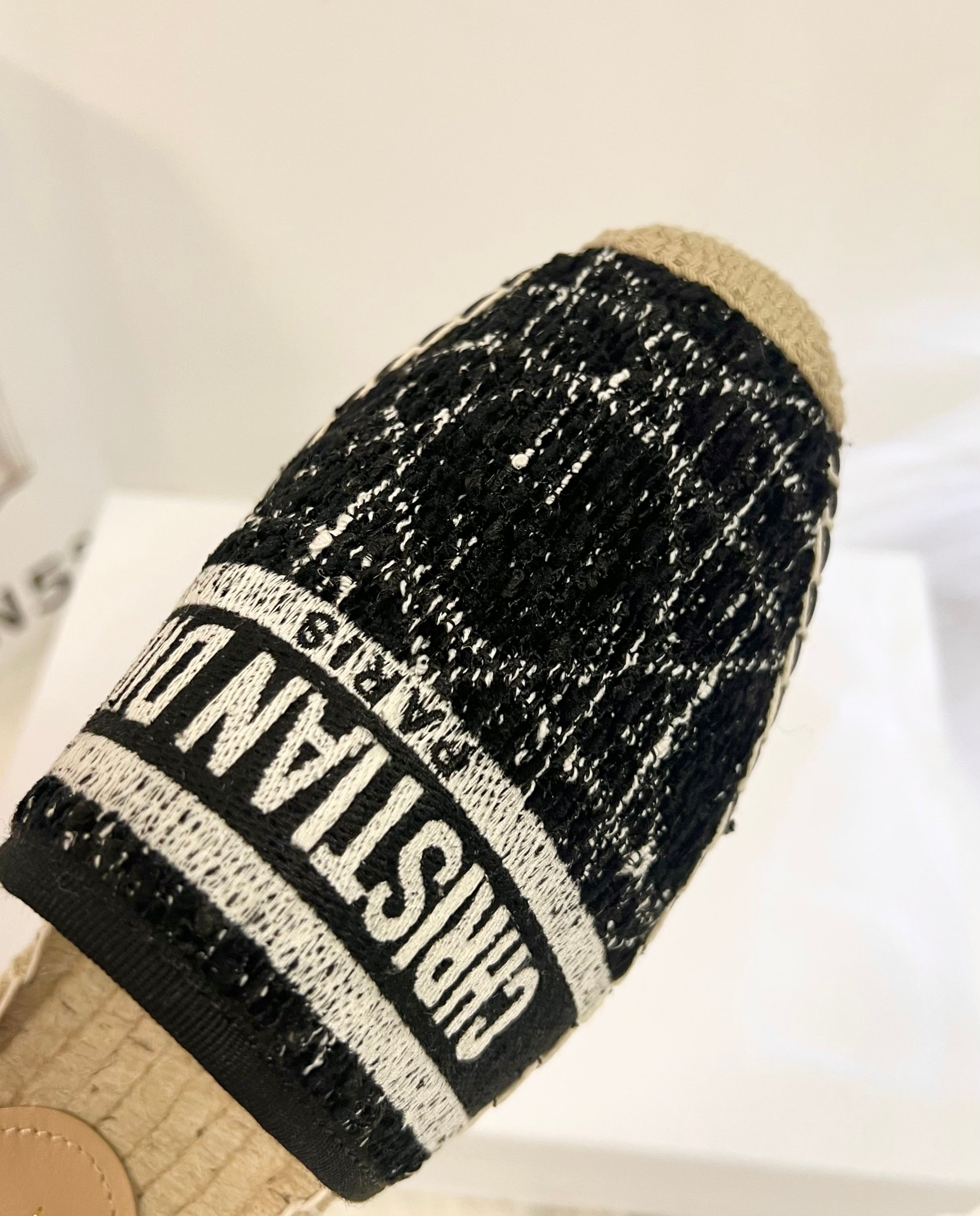 GRANVILLE ESPADRILLE BLACK OBLIQUE EMBROIDERED COTTON MULE