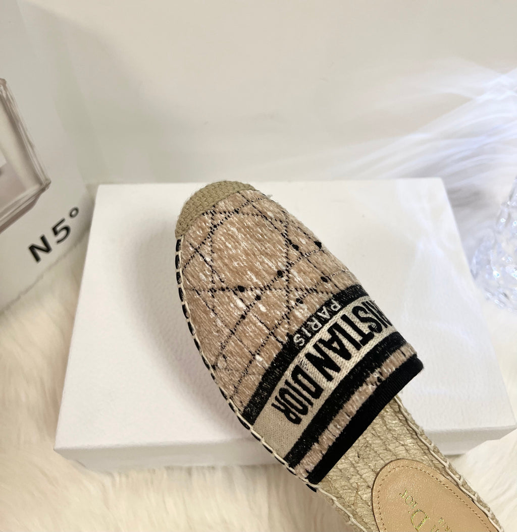 GRANVILLE ESPADRILLE CAMEL BEIGE OBLIQUE EMBROIDERED COTTON MULE