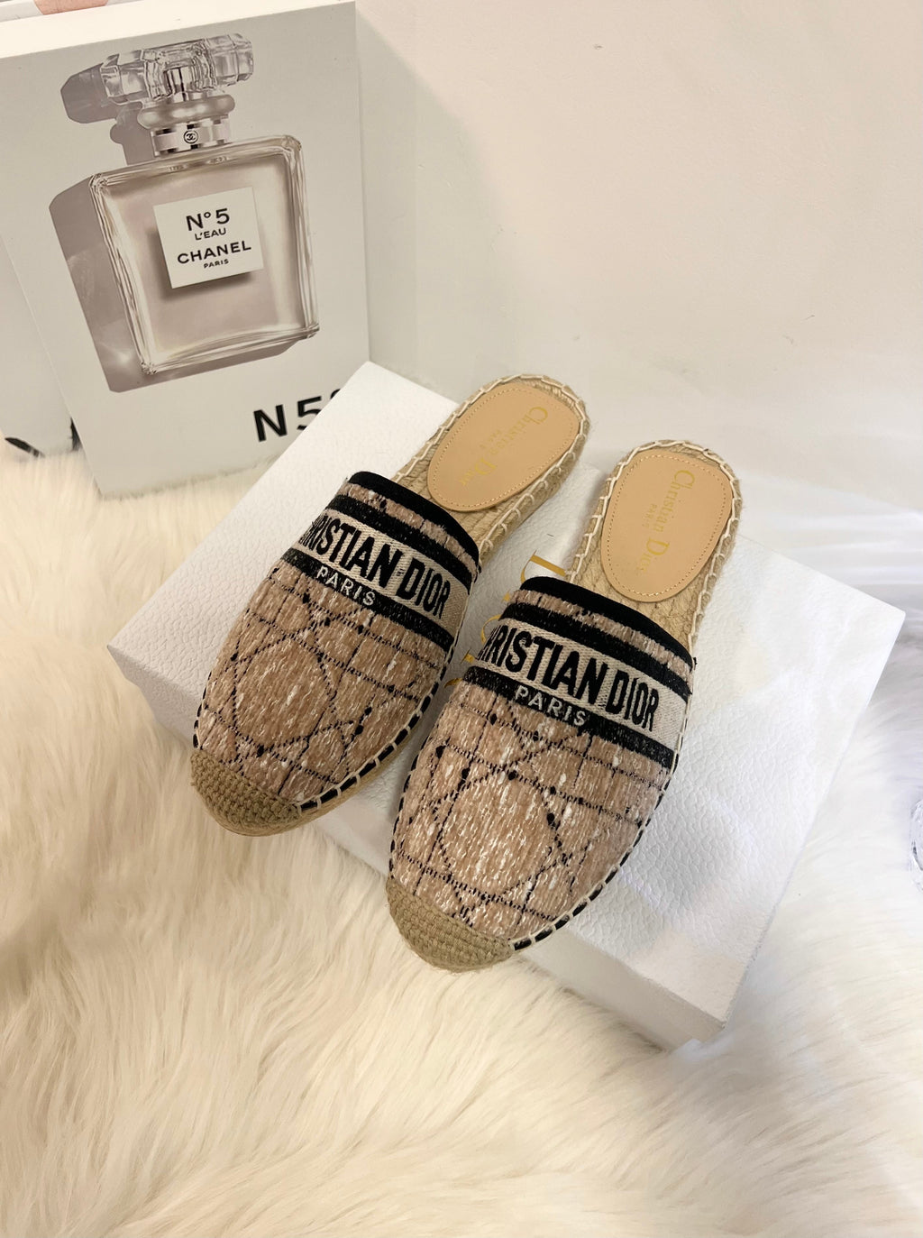 GRANVILLE ESPADRILLE CAMEL BEIGE OBLIQUE EMBROIDERED COTTON MULE