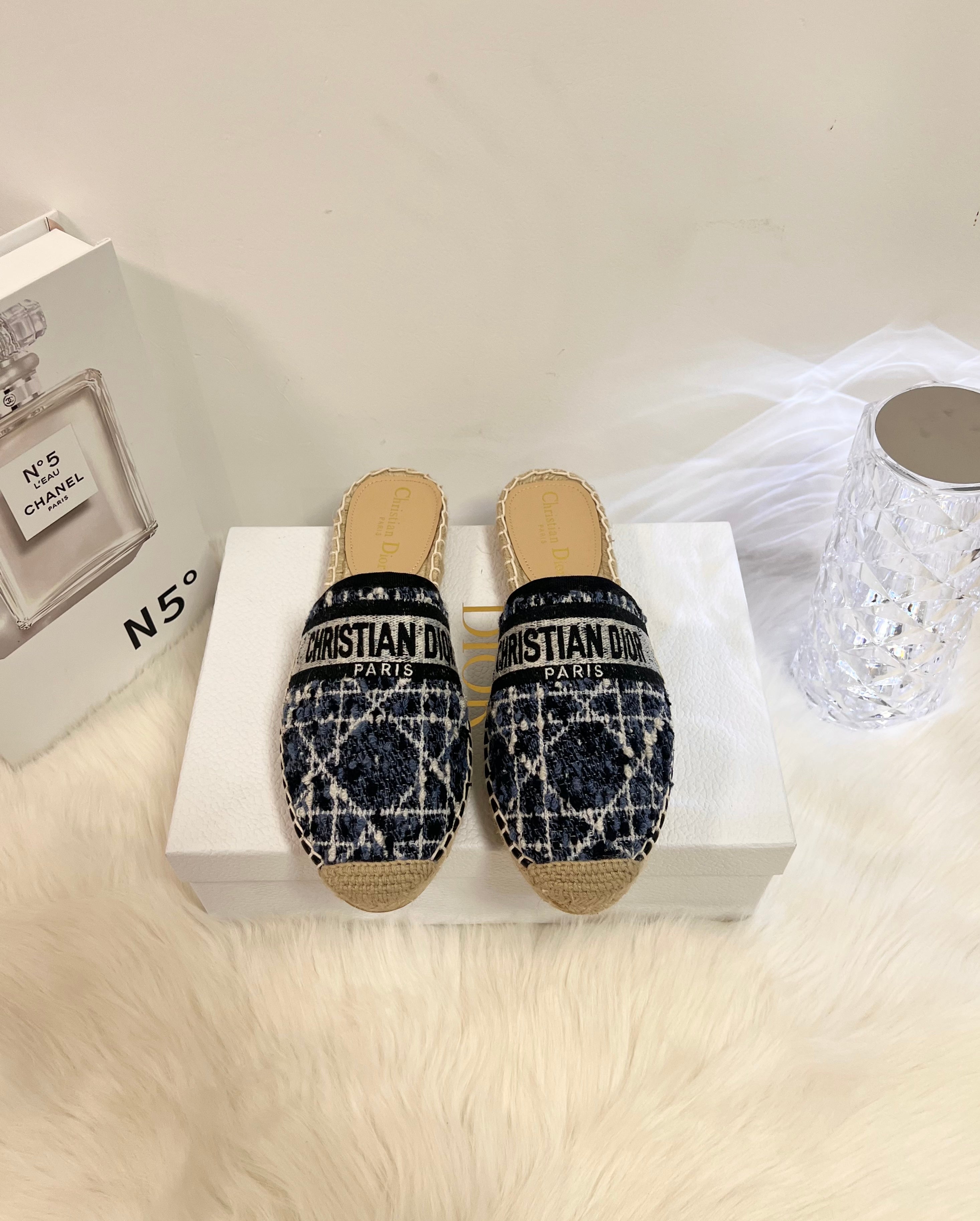 GRANVILLE ESPADRILLE NAVY BLUIE OBLIQUE EMBROIDERED COTTON MULE