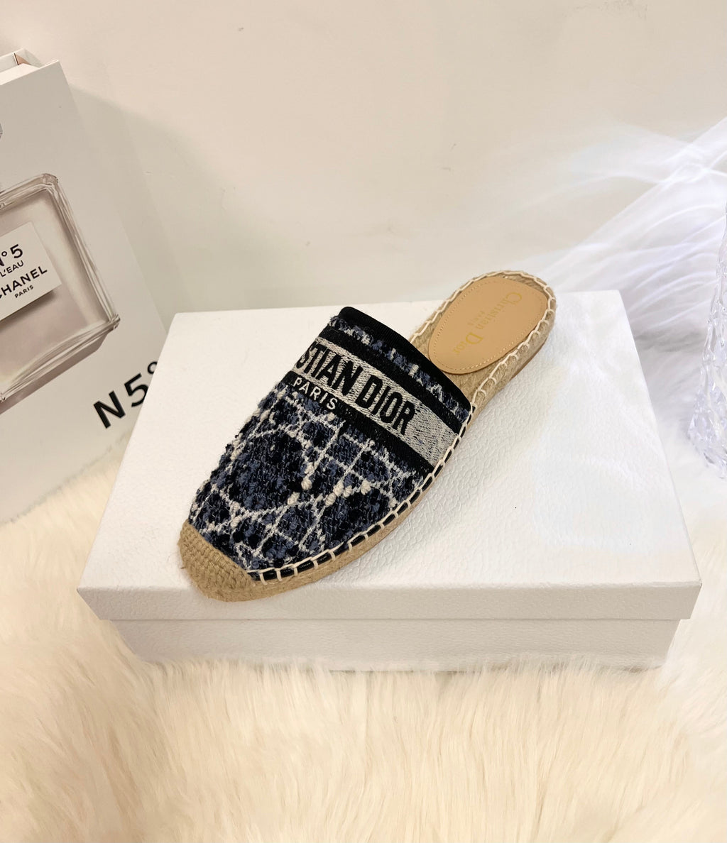 GRANVILLE ESPADRILLE NAVY BLUIE OBLIQUE EMBROIDERED COTTON MULE