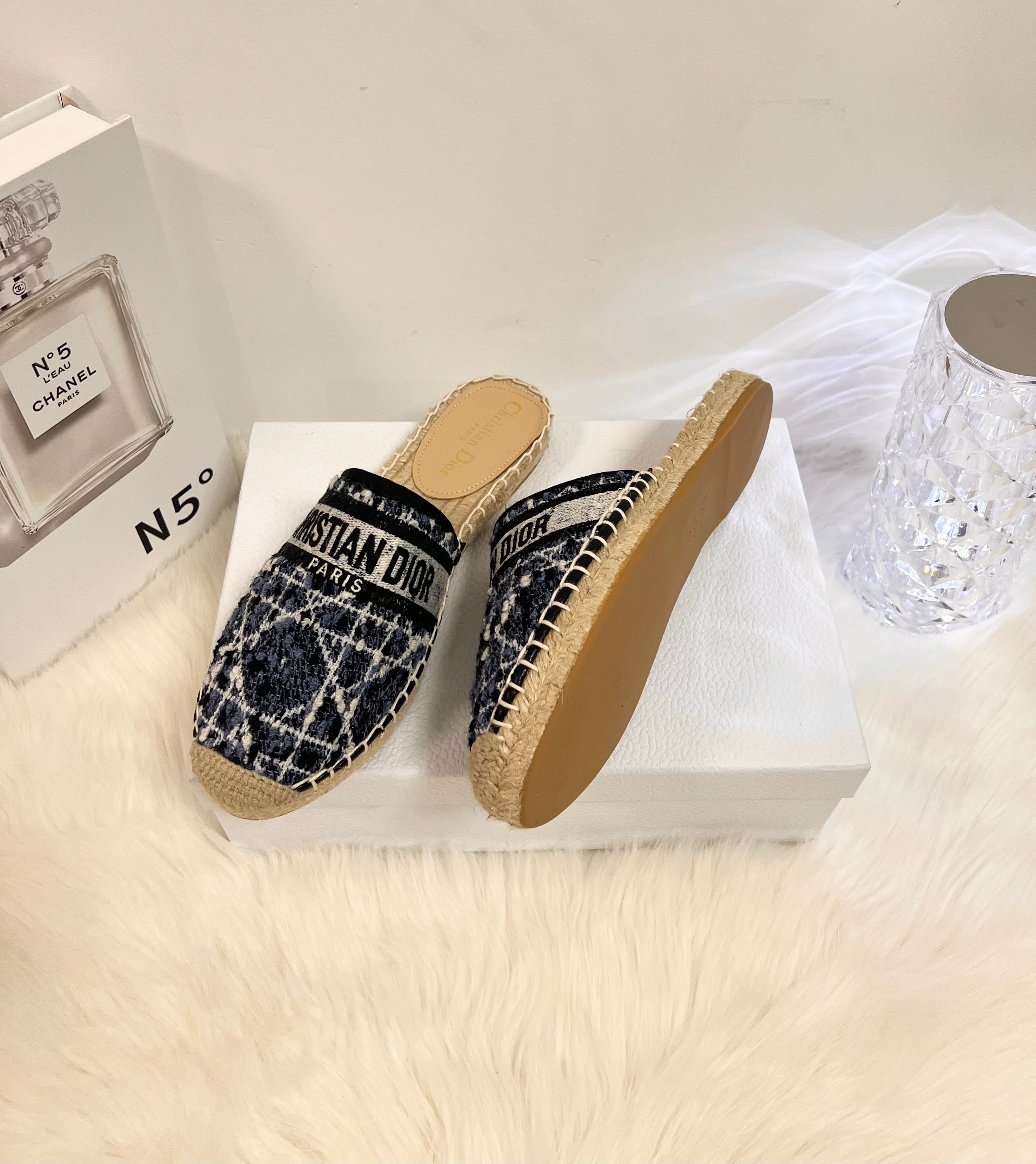 GRANVILLE ESPADRILLE NAVY BLUIE OBLIQUE EMBROIDERED COTTON MULE