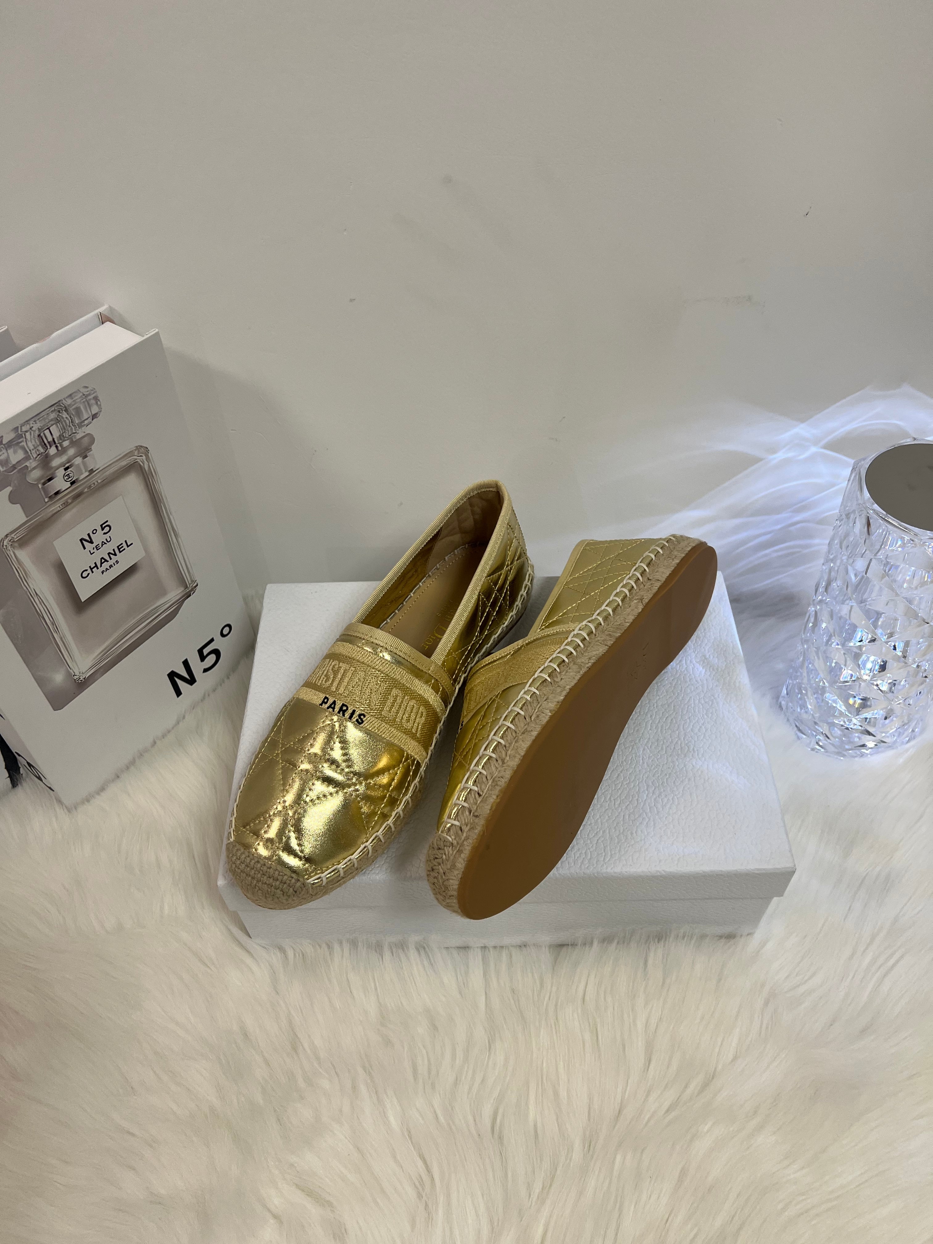 GRANVILLE ESPADRILLE GOLD QUILTED CANNAGE CALFSKIN