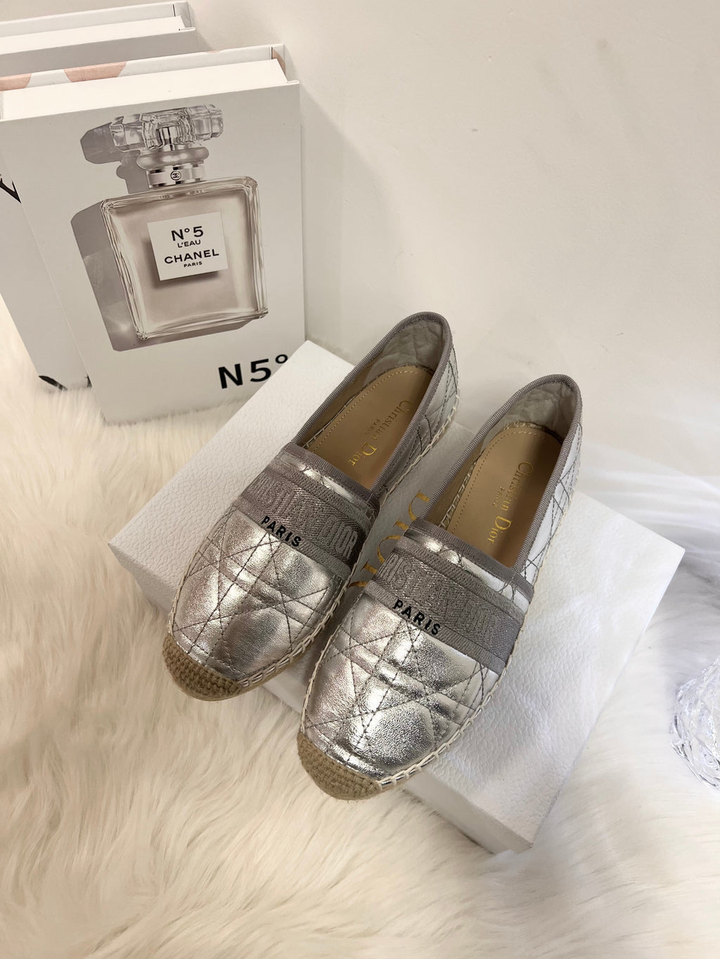 GRANVILLE ESPADRILLE SILVER QUILTED CANNAGE CALFSKIN