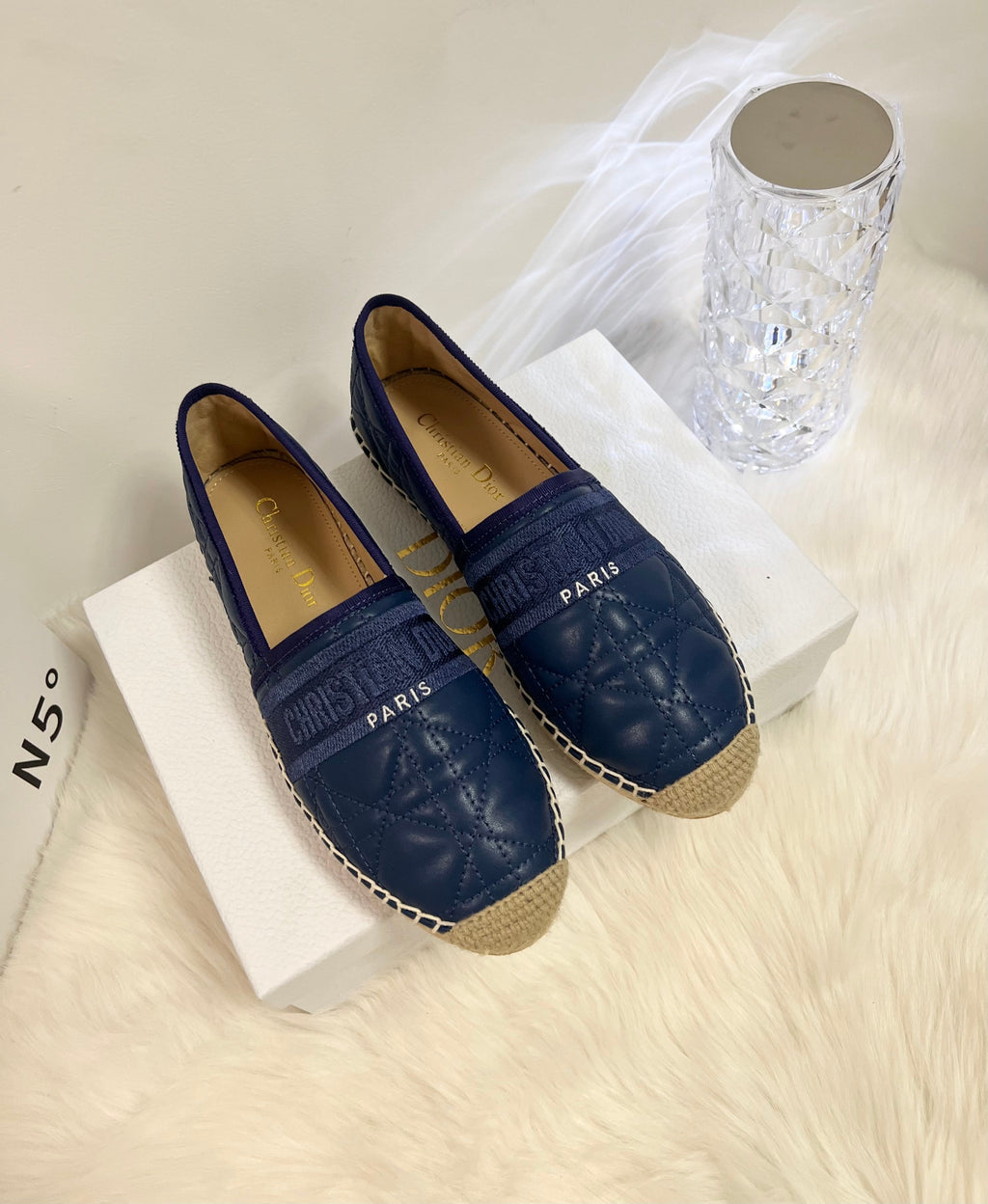 GRANVILLE ESPADRILLE NAVY BLUE QUILTED CANNAGE CALFSKIN