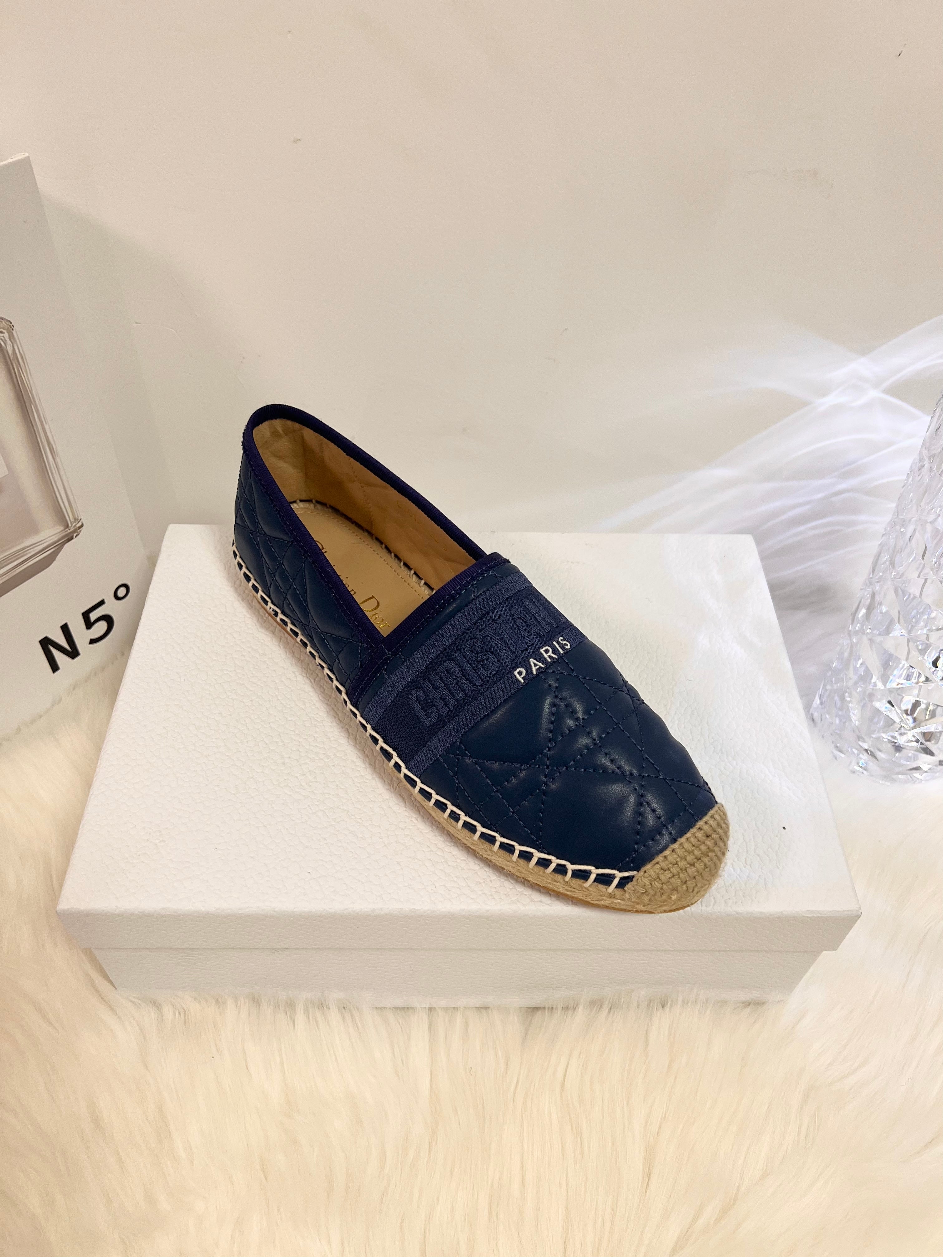 GRANVILLE ESPADRILLE NAVY BLUE QUILTED CANNAGE CALFSKIN