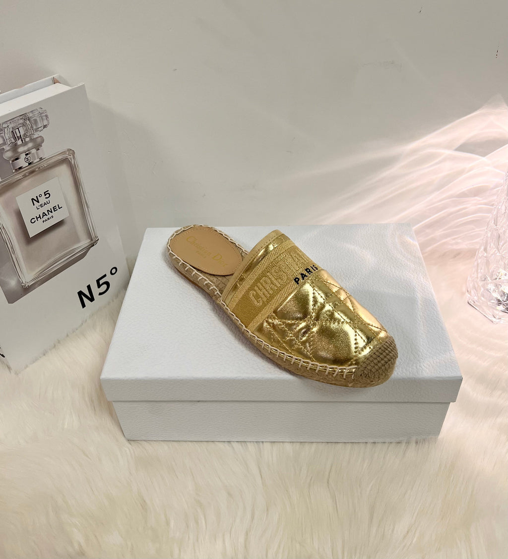 GRANVILLE ESPADRILLE MULE GOLD QUILTED CANNAGE CALFSKIN