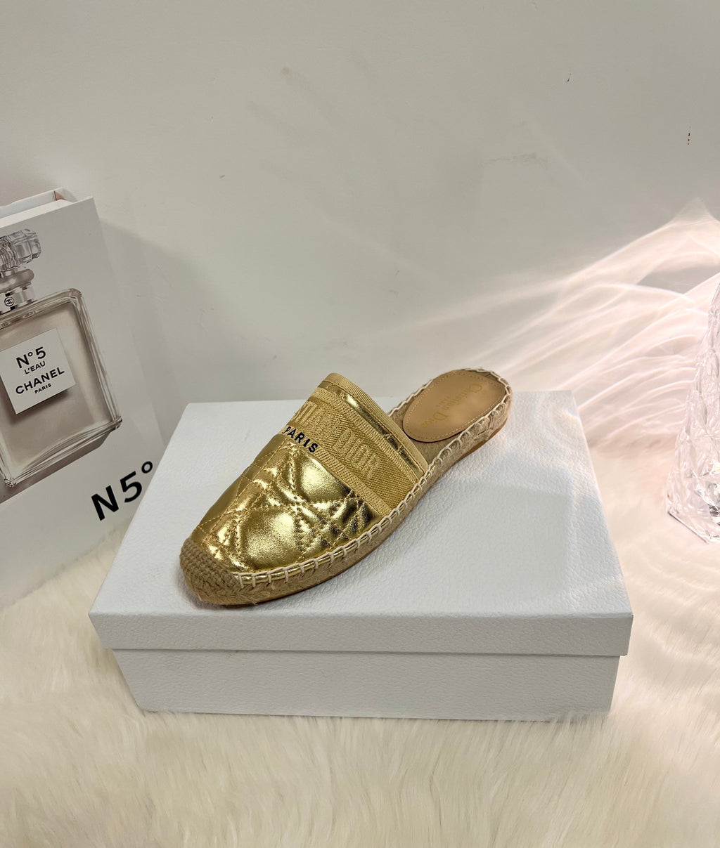 GRANVILLE ESPADRILLE MULE GOLD QUILTED CANNAGE CALFSKIN