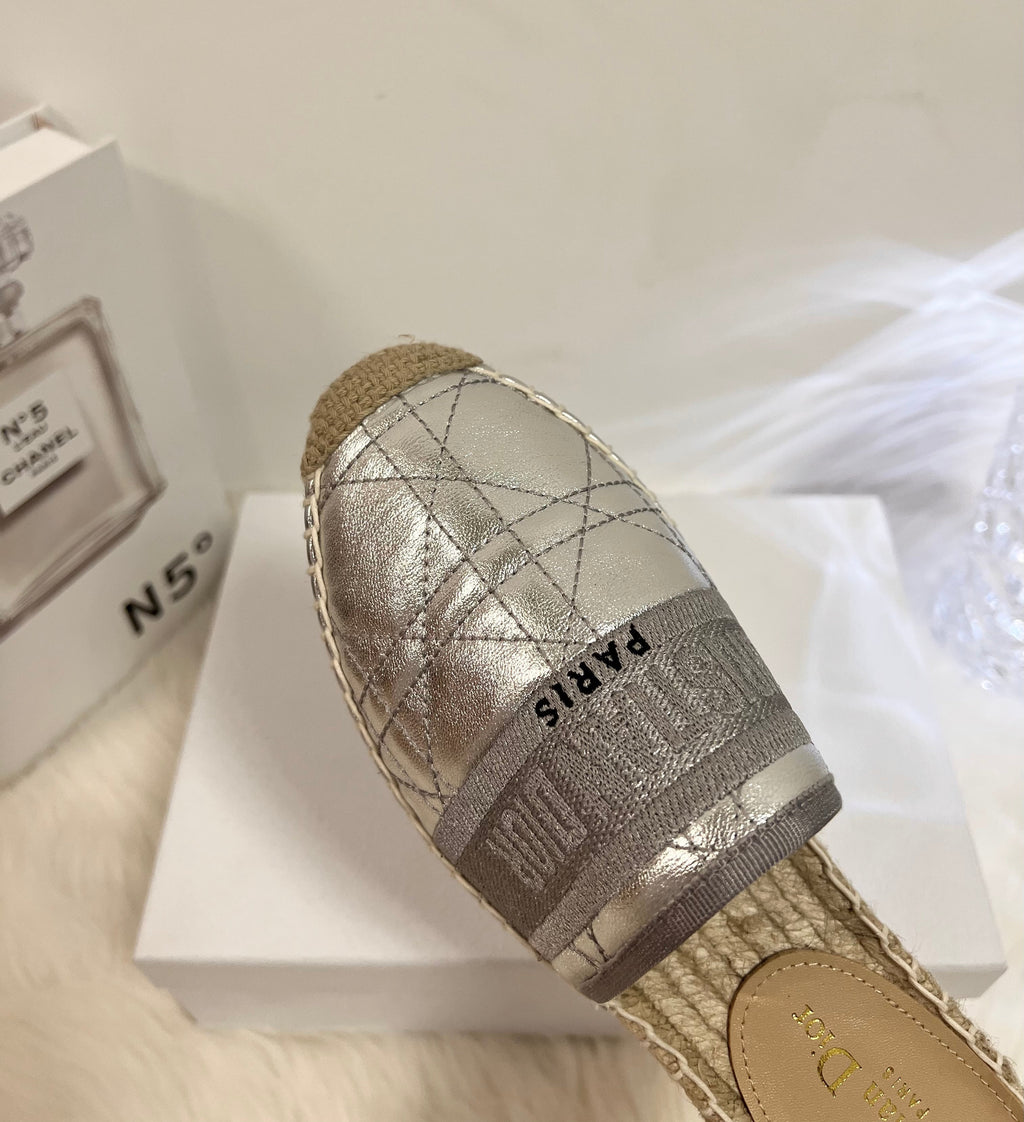 GRANVILLE ESPADRILLE MULE SILVER QUILTED CANNAGE CALFSKIN