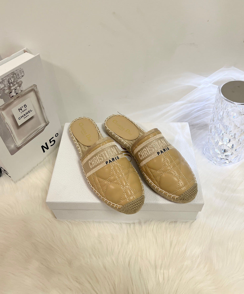 GRANVILLE ESPADRILLE MULE CAMEL BEIGE QUILTED CANNAGE CALFSKIN