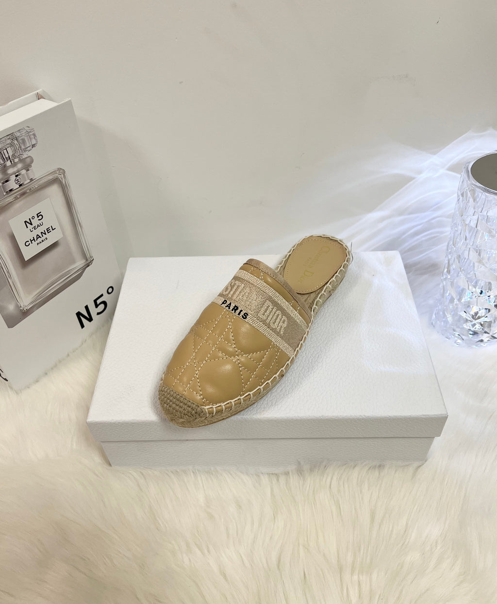 GRANVILLE ESPADRILLE MULE CAMEL BEIGE QUILTED CANNAGE CALFSKIN