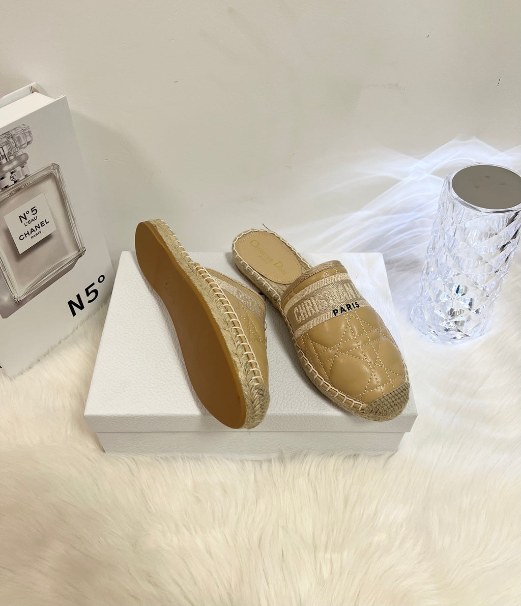 GRANVILLE ESPADRILLE MULE CAMEL BEIGE QUILTED CANNAGE CALFSKIN