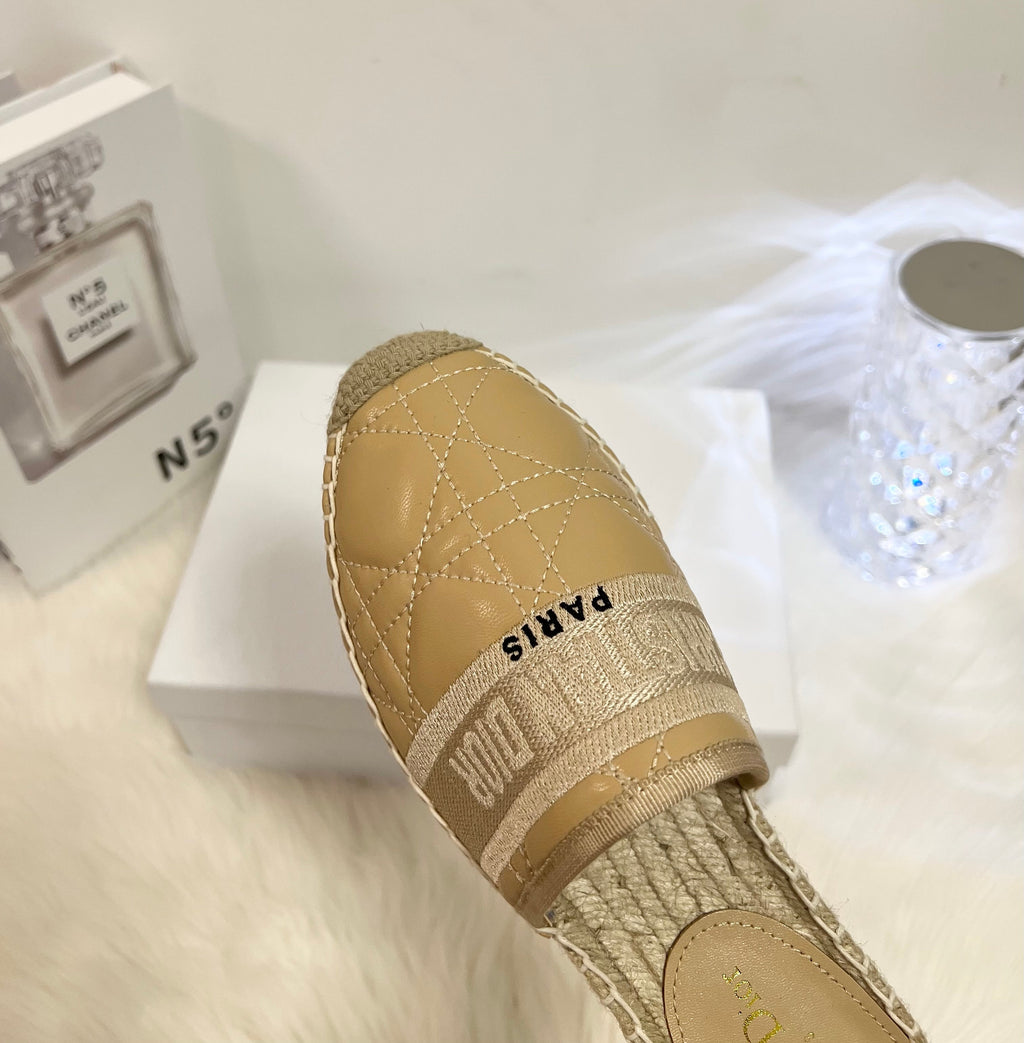 GRANVILLE ESPADRILLE MULE CAMEL BEIGE QUILTED CANNAGE CALFSKIN