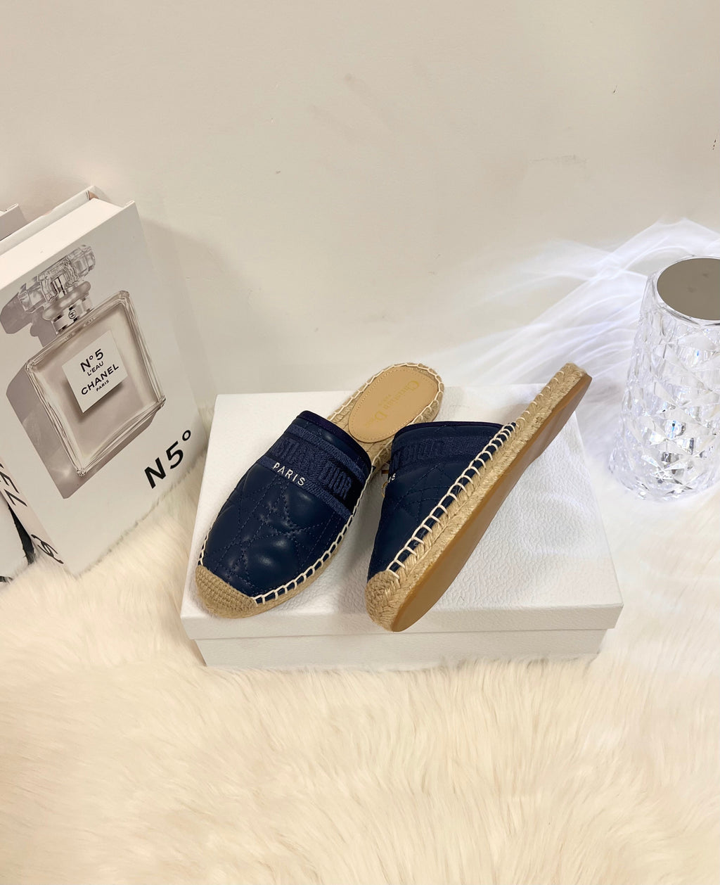 GRANVILLE ESPADRILLE MULE NAVY BLUE QUILTED CANNAGE CALFSKIN