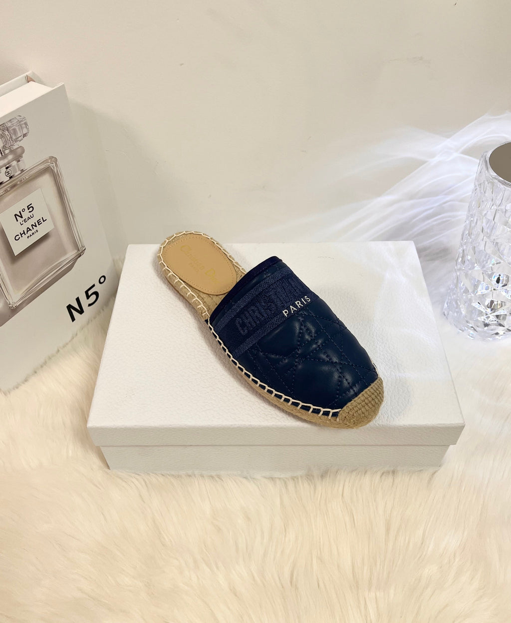 GRANVILLE ESPADRILLE MULE NAVY BLUE QUILTED CANNAGE CALFSKIN