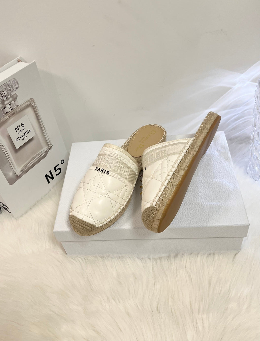 GRANVILLE ESPADRILLE MULE WHITE QUILTED CANNAGE CALFSKIN