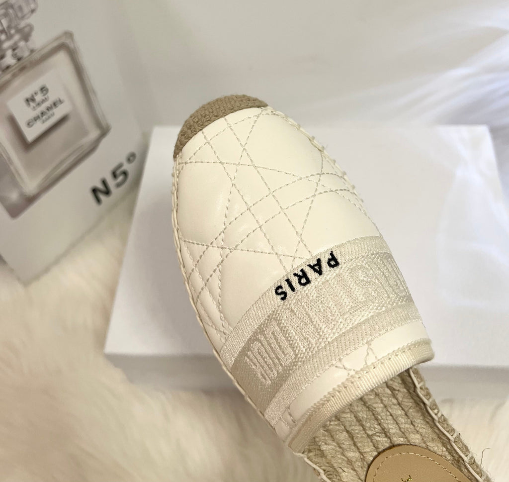 GRANVILLE ESPADRILLE MULE WHITE QUILTED CANNAGE CALFSKIN