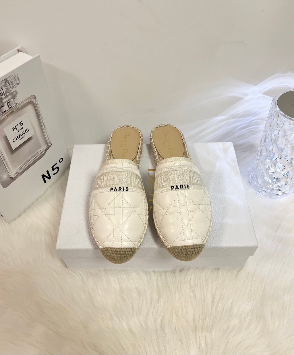 GRANVILLE ESPADRILLE MULE WHITE QUILTED CANNAGE CALFSKIN