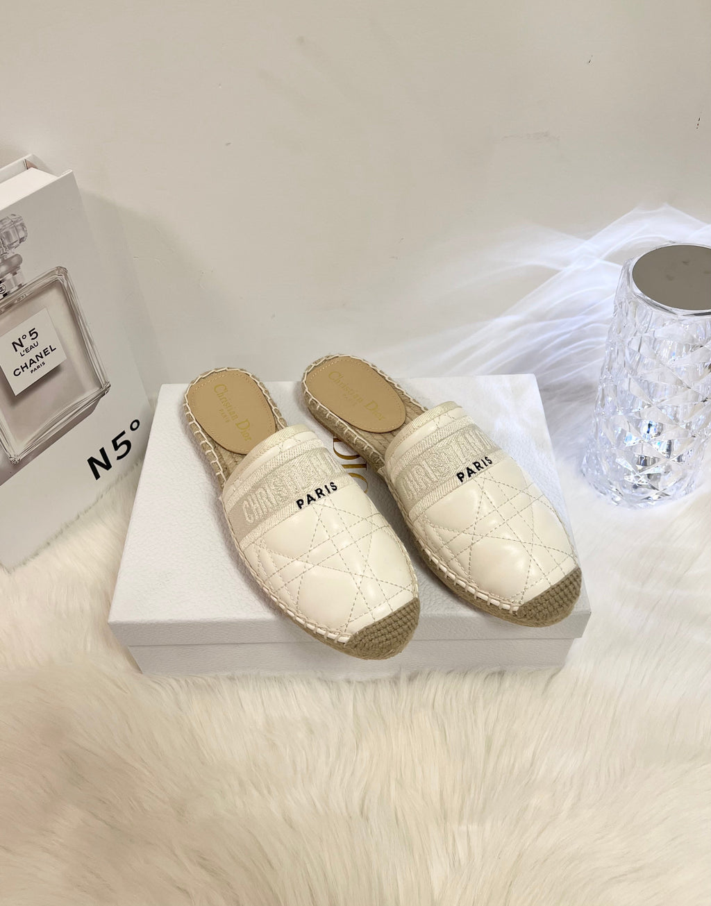 GRANVILLE ESPADRILLE MULE WHITE QUILTED CANNAGE CALFSKIN