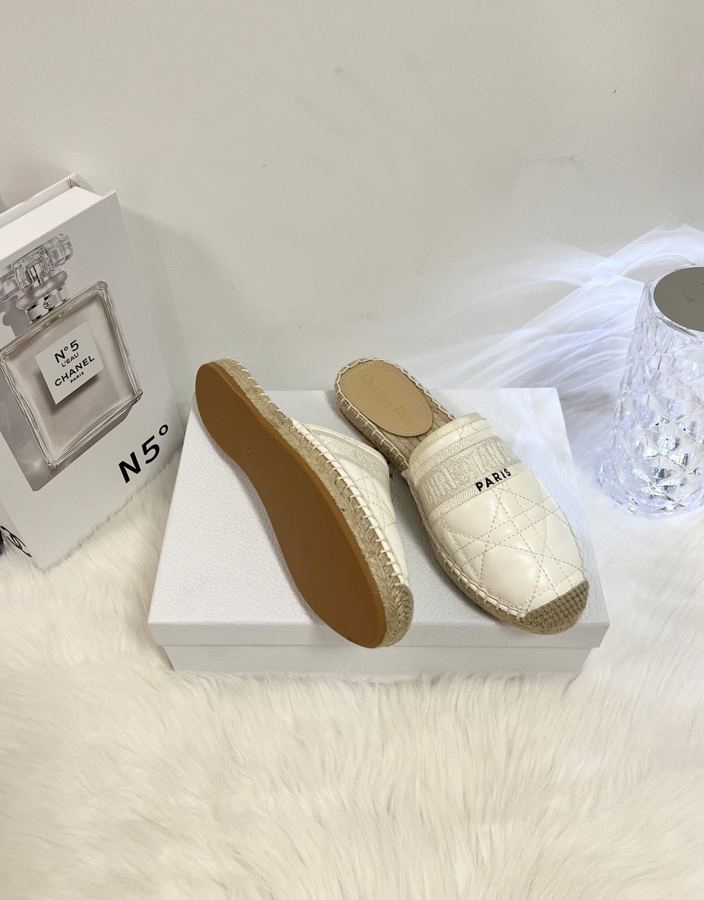 GRANVILLE ESPADRILLE MULE WHITE QUILTED CANNAGE CALFSKIN