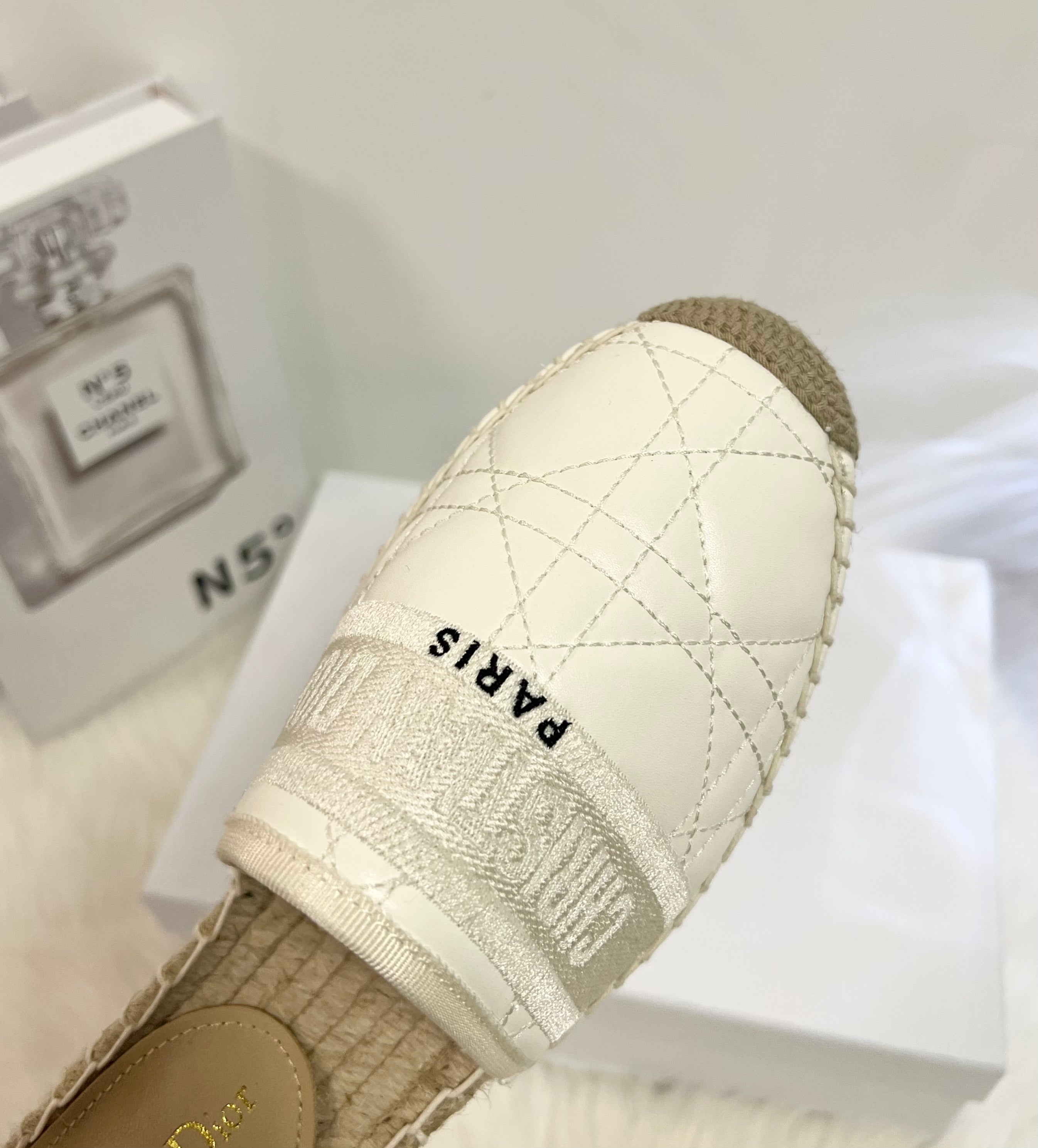 GRANVILLE ESPADRILLE MULE WHITE QUILTED CANNAGE CALFSKIN