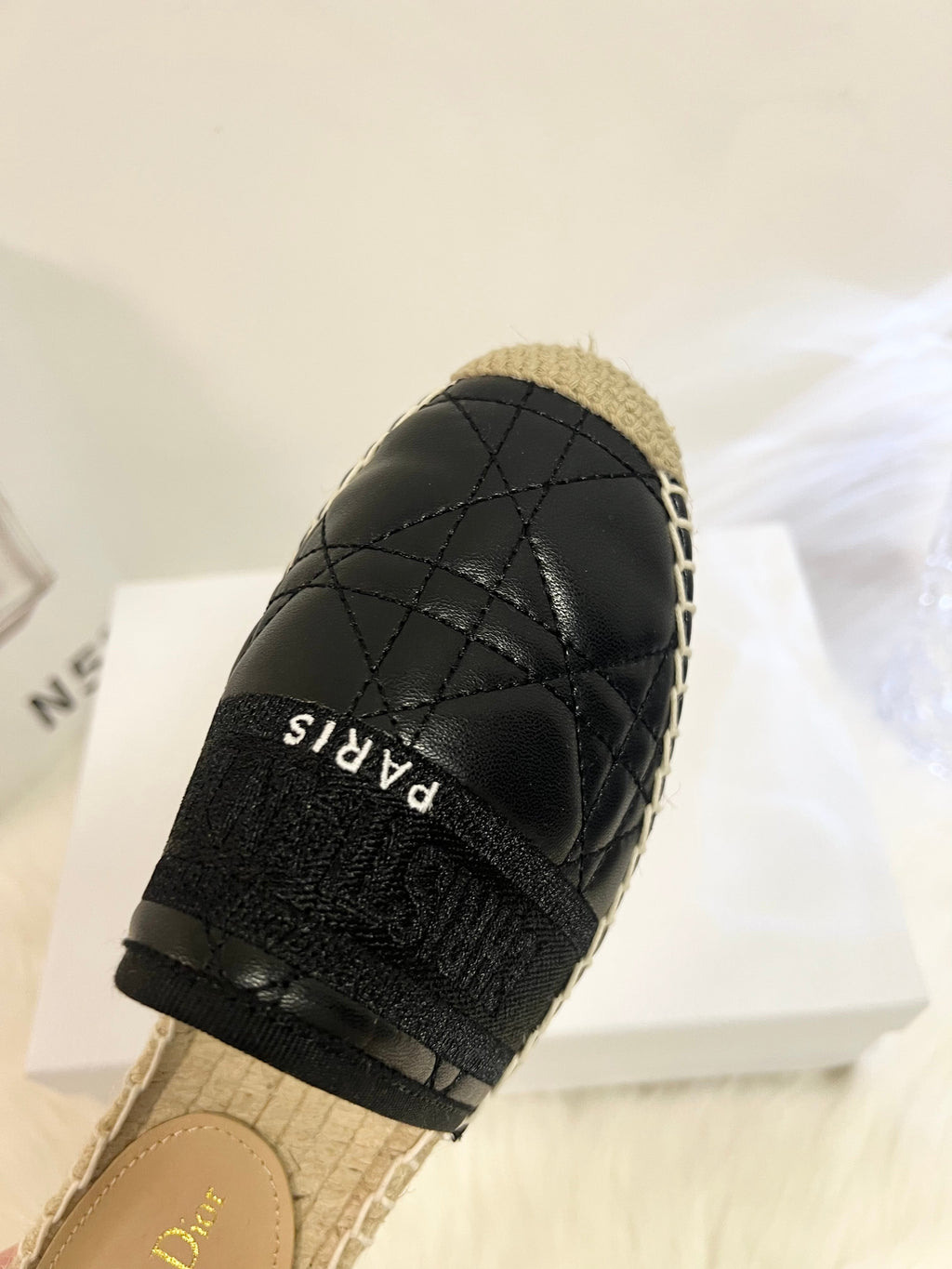 GRANVILLE ESPADRILLE MULE BLACK QUILTED CANNAGE CALFSKIN