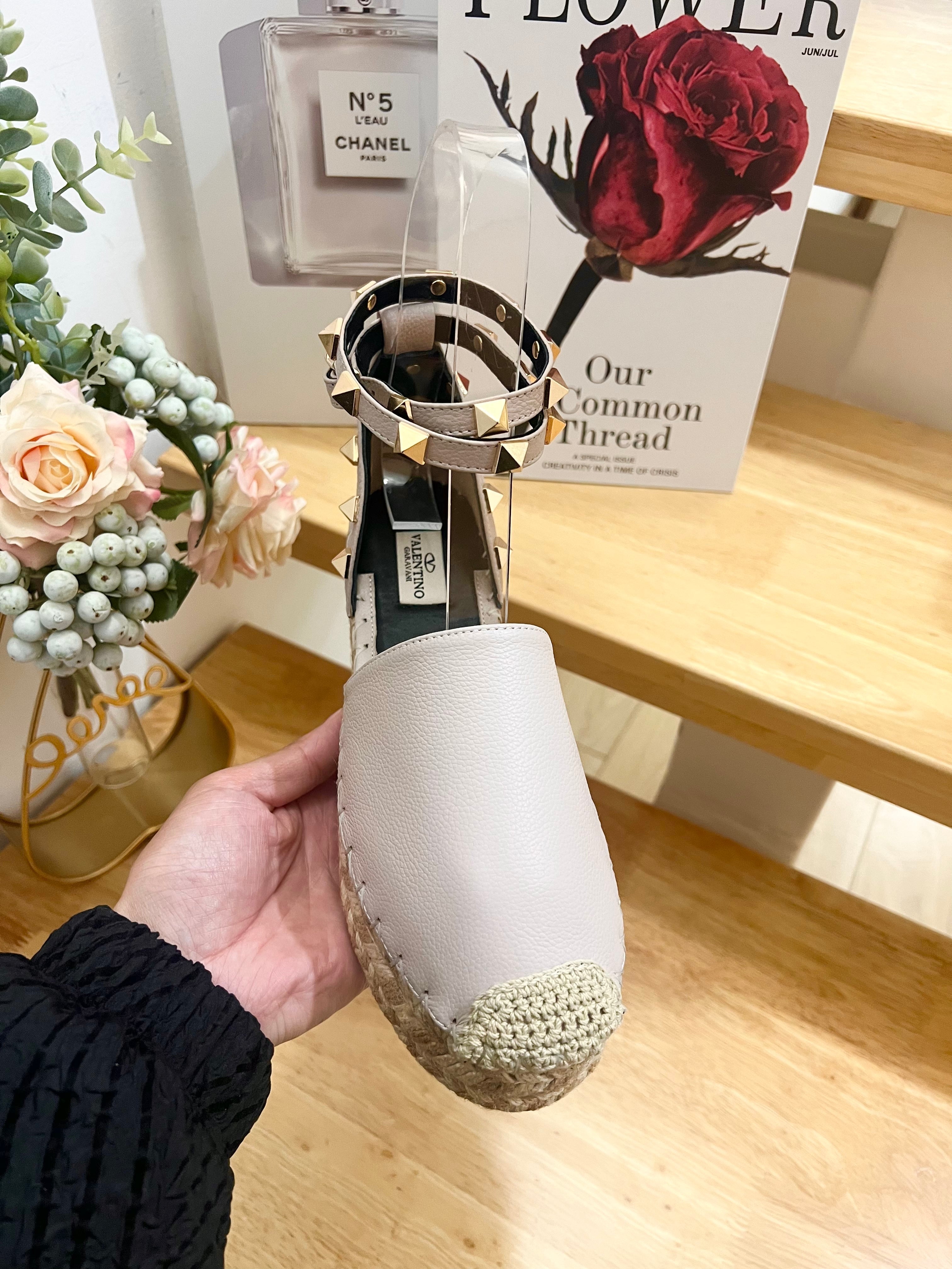 LIGHT PURPLE LEATHER ROCKSTUD ESPADRILLES ANKLE STRAP FLATS