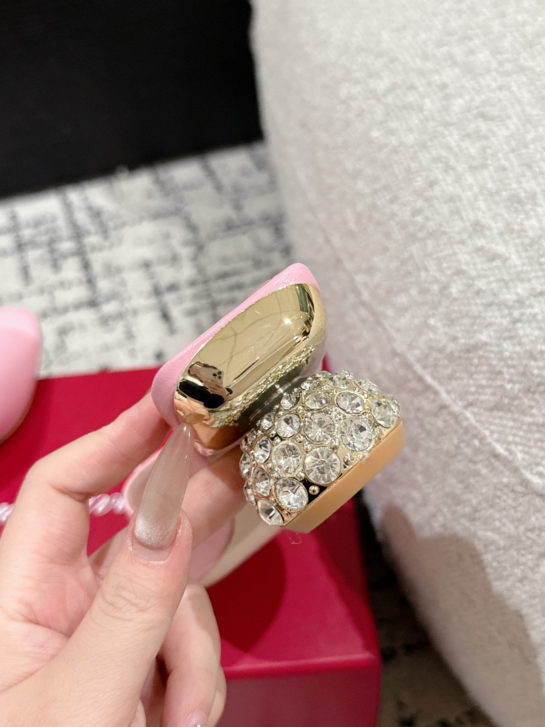 ROGER VIVIER 25S CRYSTAL HEEL MULE IN LIGHT PINK CALFSKIN