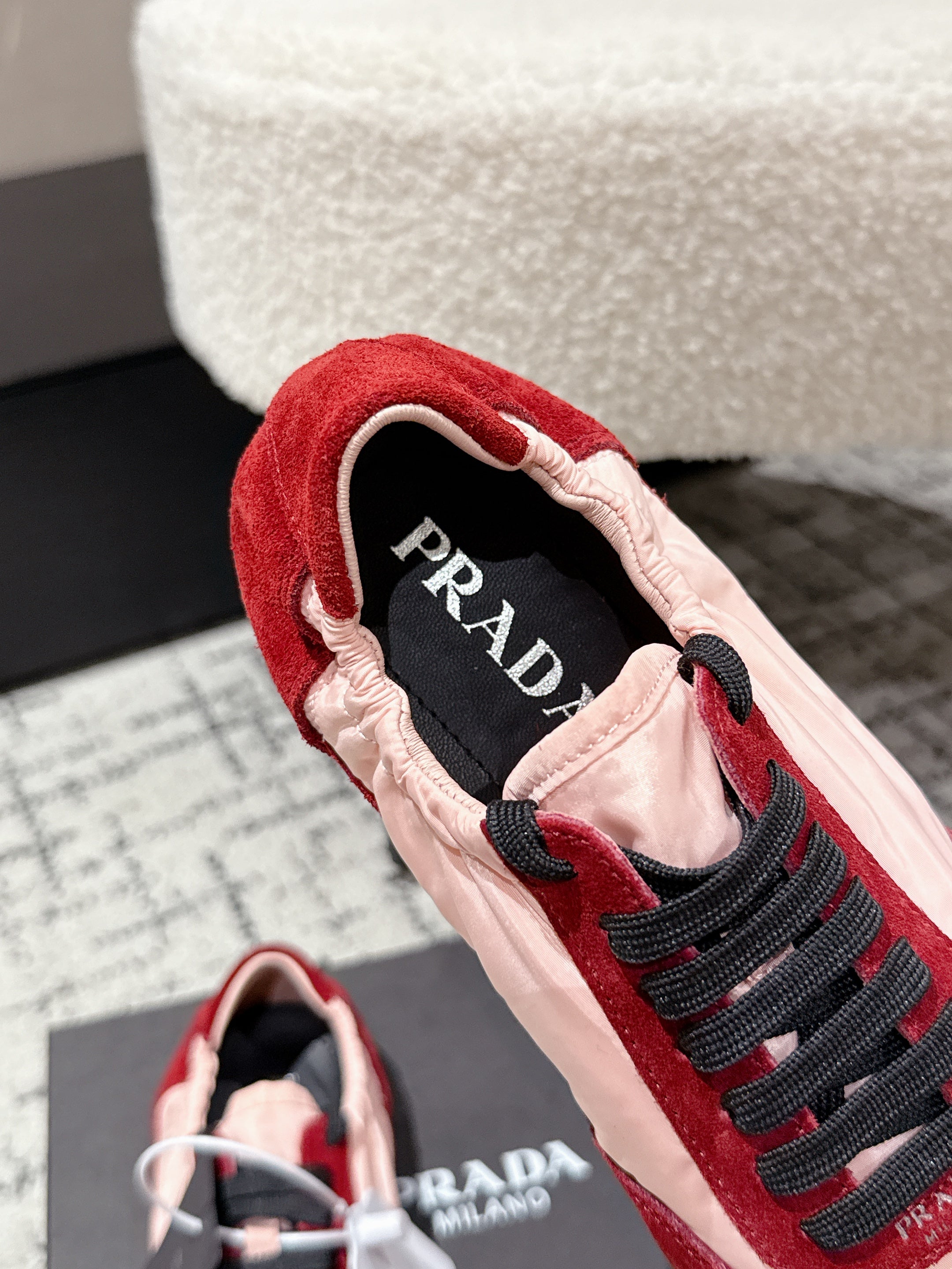 PRADA 25S COLLAPSE SNEAKERS IN RED RE NYLON AND SUEDE