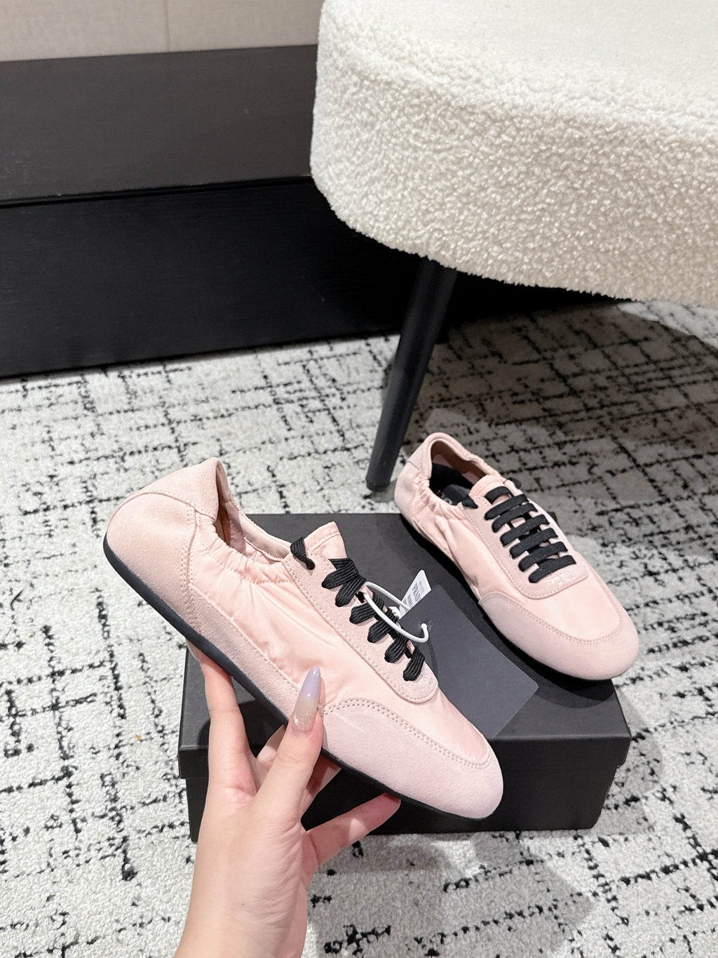 PRADA 25S COLLAPSE SNEAKERS IN LIGHT PINK RE NYLON AND SUEDE