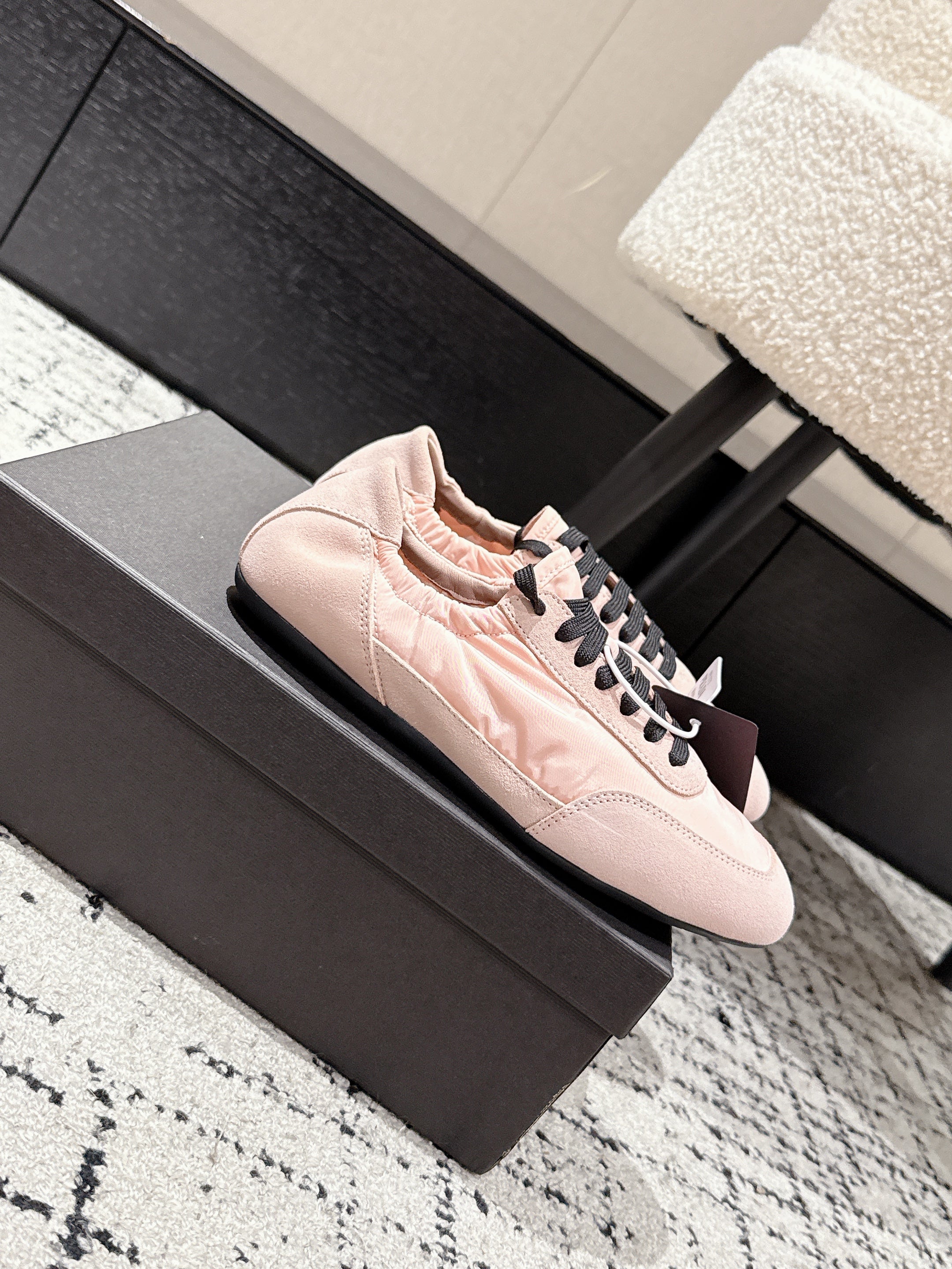 PRADA 25S COLLAPSE SNEAKERS IN LIGHT PINK RE NYLON AND SUEDE