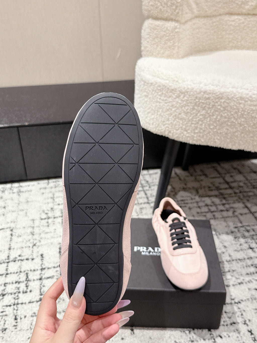 PRADA 25S COLLAPSE SNEAKERS IN LIGHT PINK RE NYLON AND SUEDE