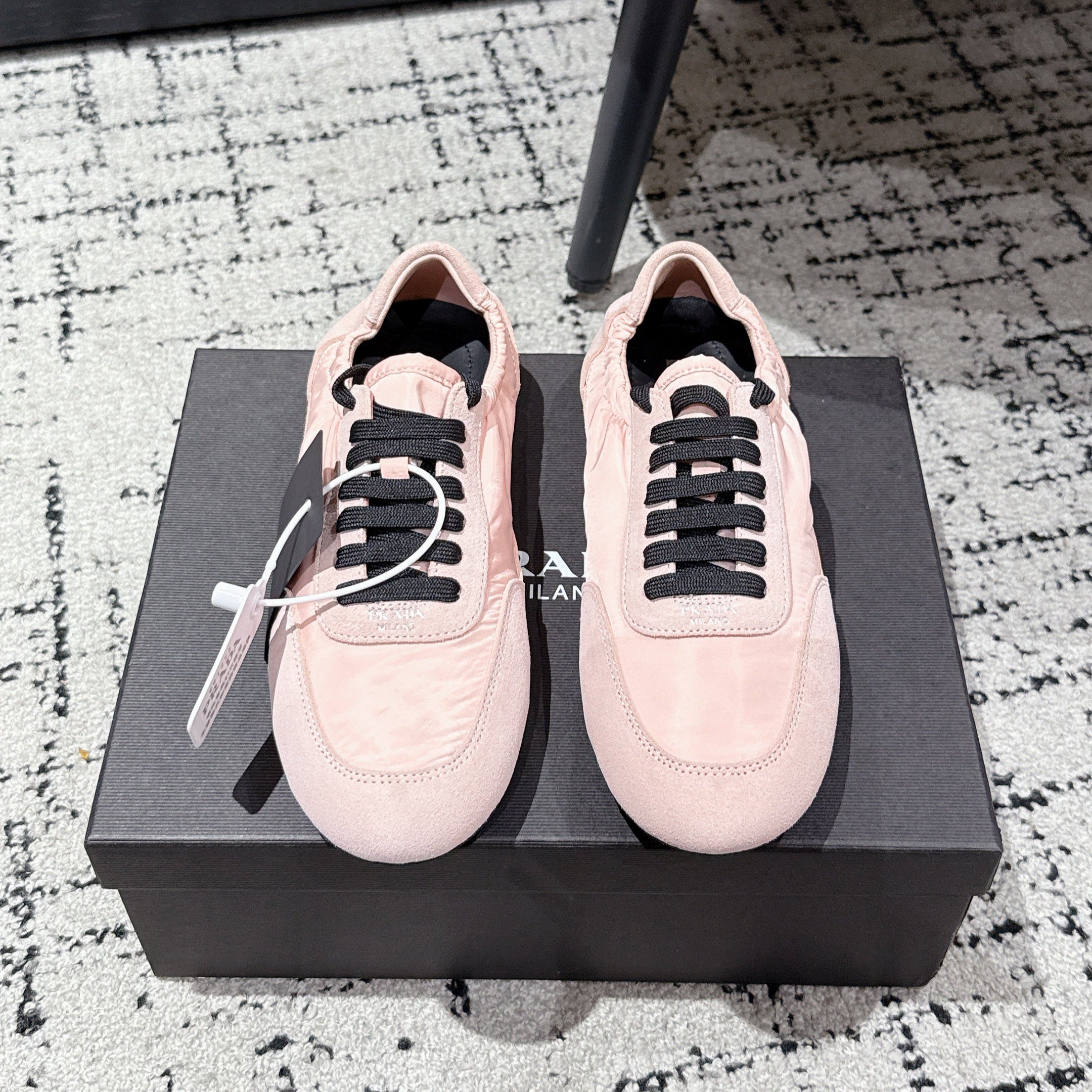 PRADA 25S COLLAPSE SNEAKERS IN LIGHT PINK RE NYLON AND SUEDE