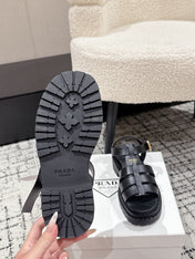 PRADA 25S FISHERMAN OPEN TOE SANDALS IN BLACK CALFSKIN