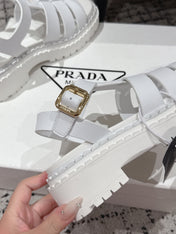 PRADA 25S FISHERMAN OPEN TOE SANDALS IN WHITE CALFSKIN