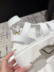 PRADA 25S HIGH TOP OPEN TOE FISHERMAN SANDALS IN WHITE CALFSKIN