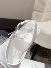 PRADA 25S CRISSCROSS SANDALS IN WHITE CALFSKIN LOGO