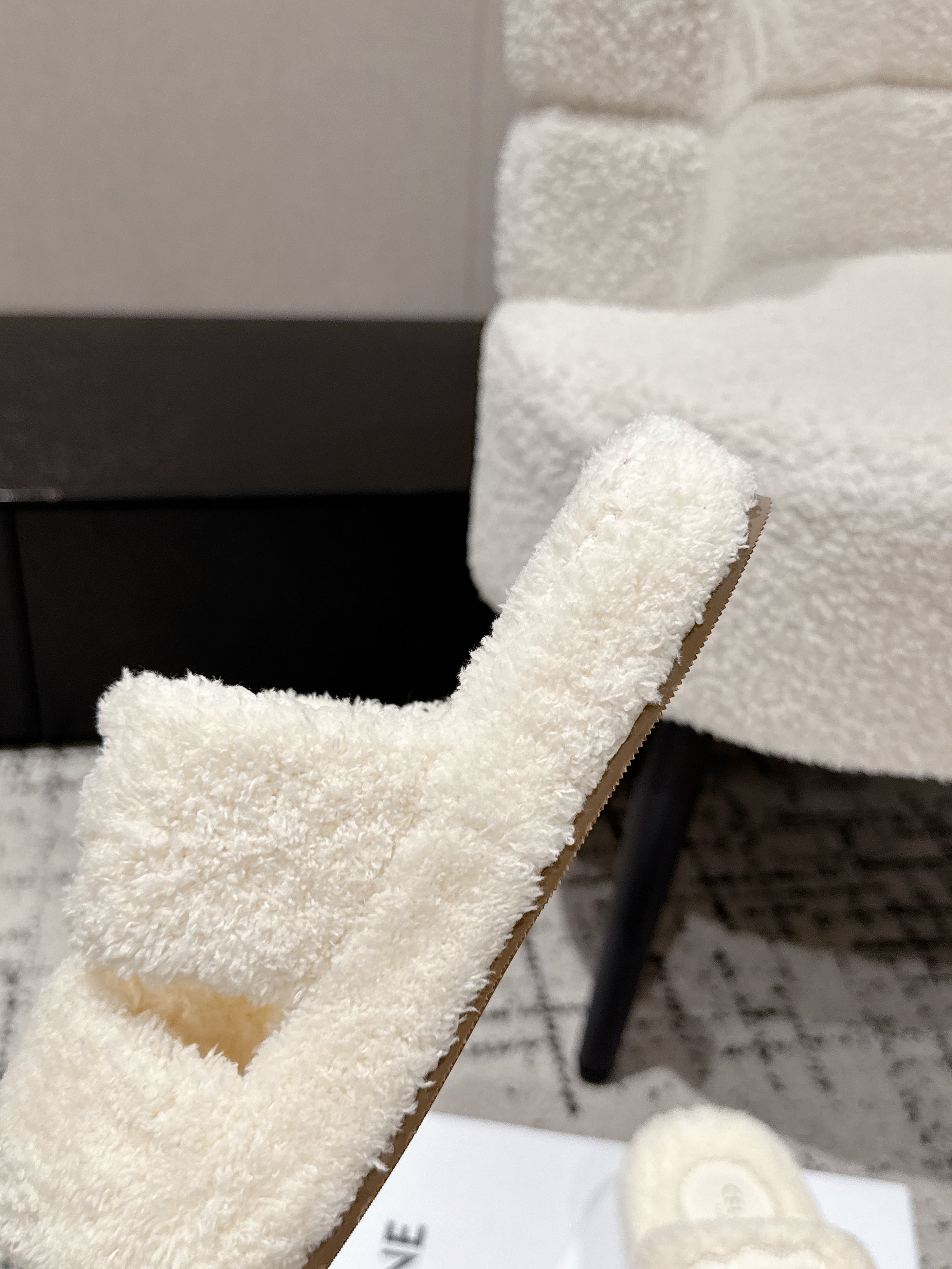 CELINE 25S SLIDES TRIOMPHE IN IVORY SPONGE FABRIC