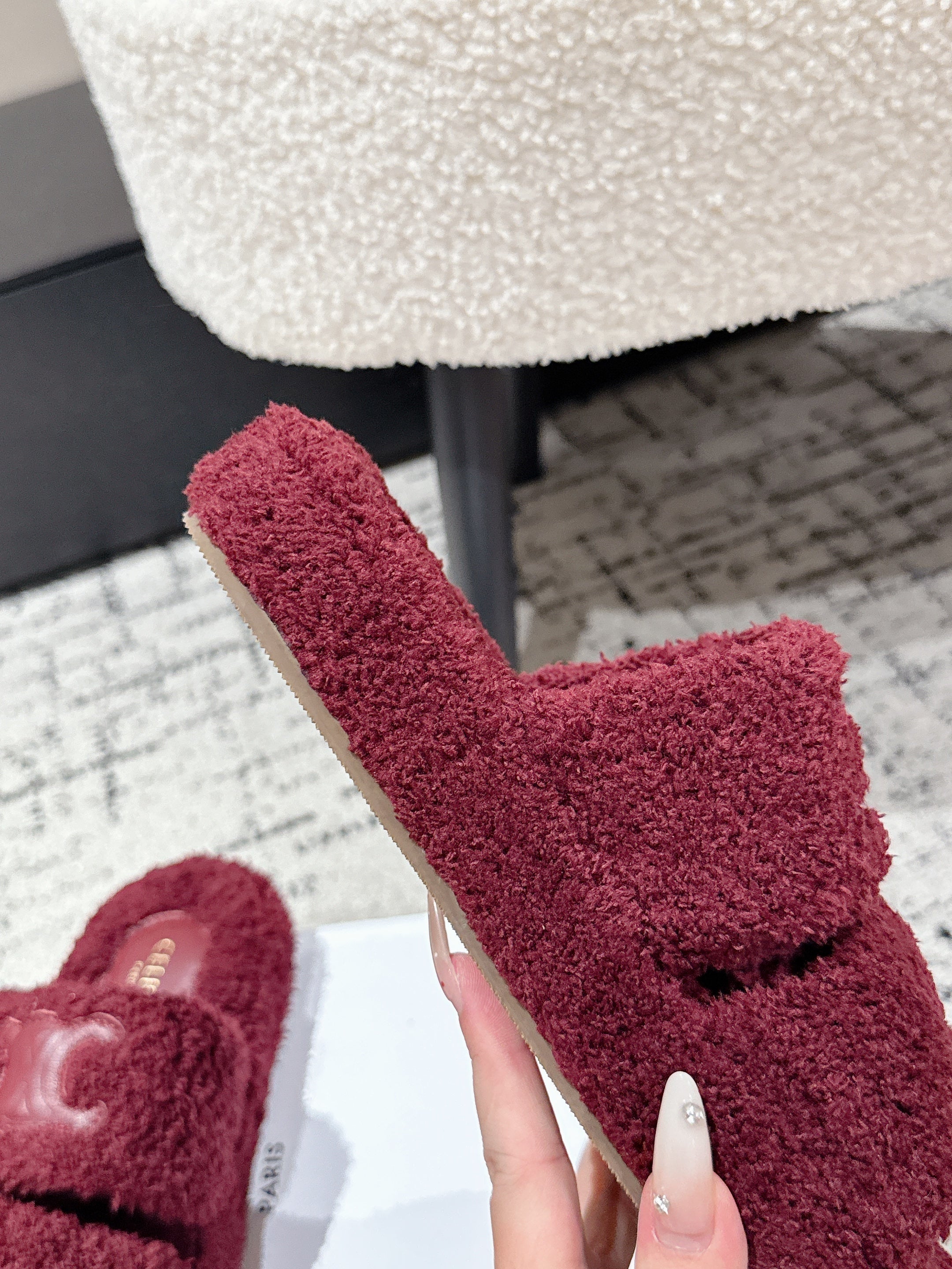 CELINE 25S SLIDES TRIOMPHE IN WINE RED SPONGE FABRIC