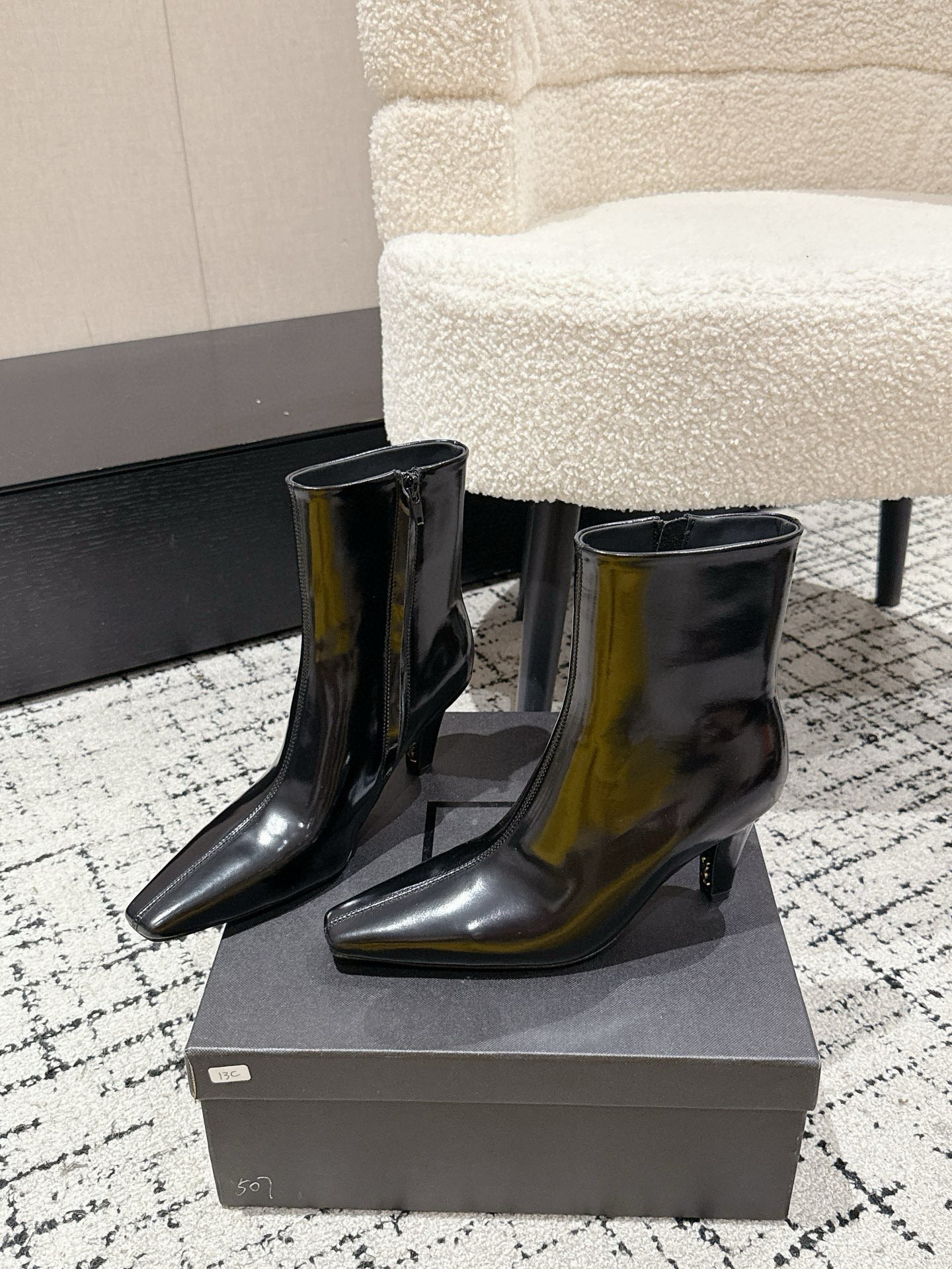 YSL 25S HEELED ANKLE BOOTS 70 MM IN BLACK LAMBSKIN