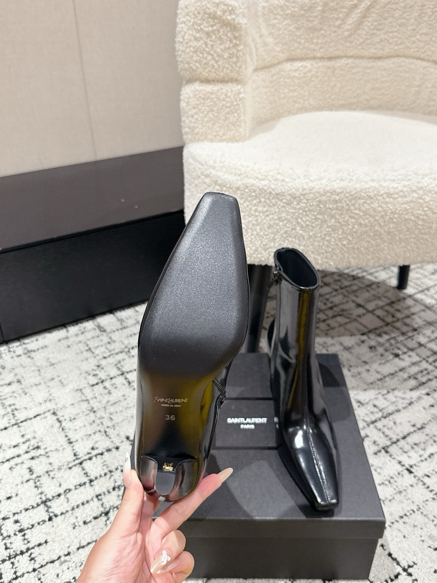 YSL 25S HEELED ANKLE BOOTS 70 MM IN BLACK LAMBSKIN