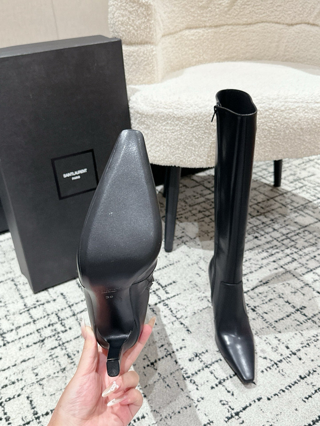 YSL 25S PLATFORM KNEE-HIGH BOOTS 70 MM IN BLACK LAMBSKIN