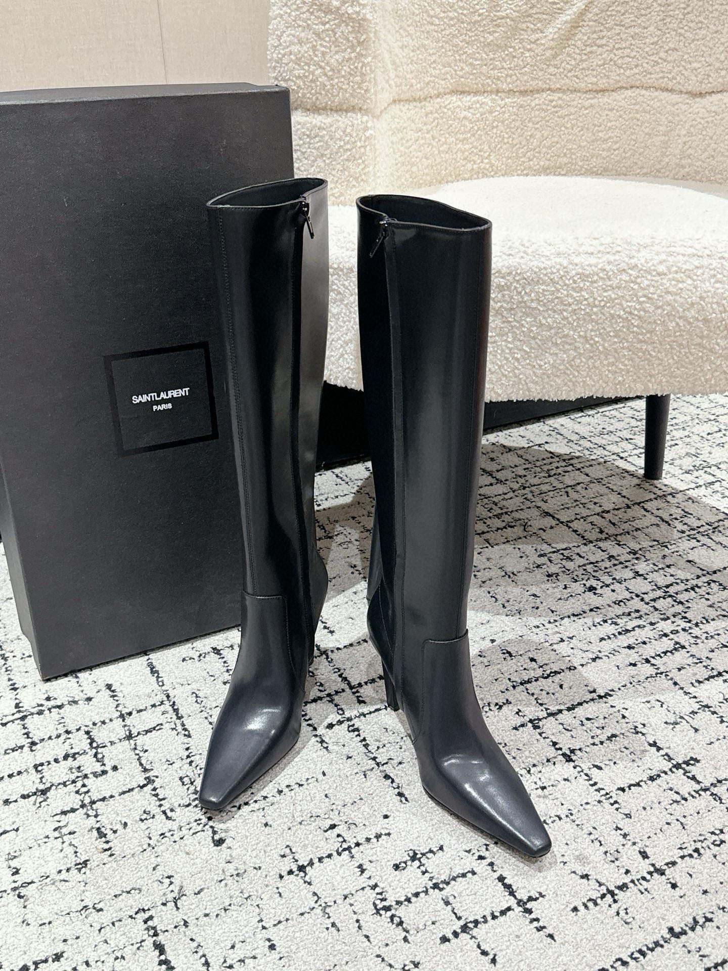 YSL 25S PLATFORM KNEE-HIGH BOOTS 70 MM IN BLACK LAMBSKIN